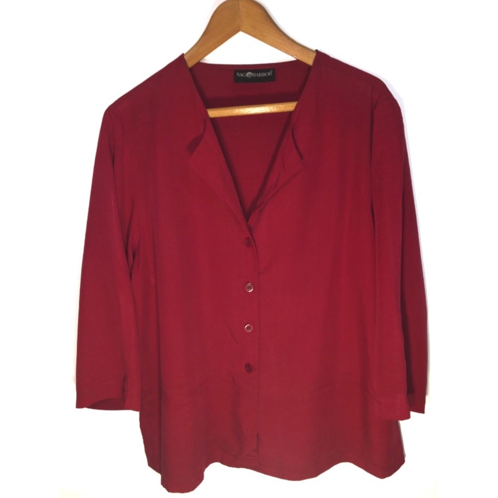 Sag Harbor Red Button Down Blouse - image 1